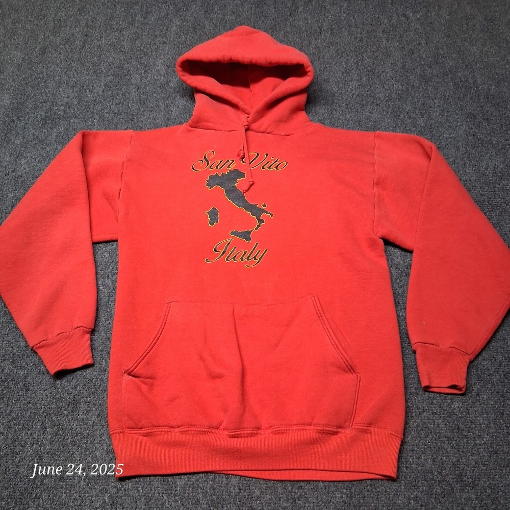 VTG Artex Sun Vito Italy‎ Hoodie Adult Size Small Red Sweatshirt